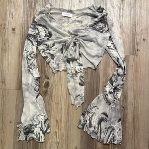 Black Bead Long Sleeve Tie Top